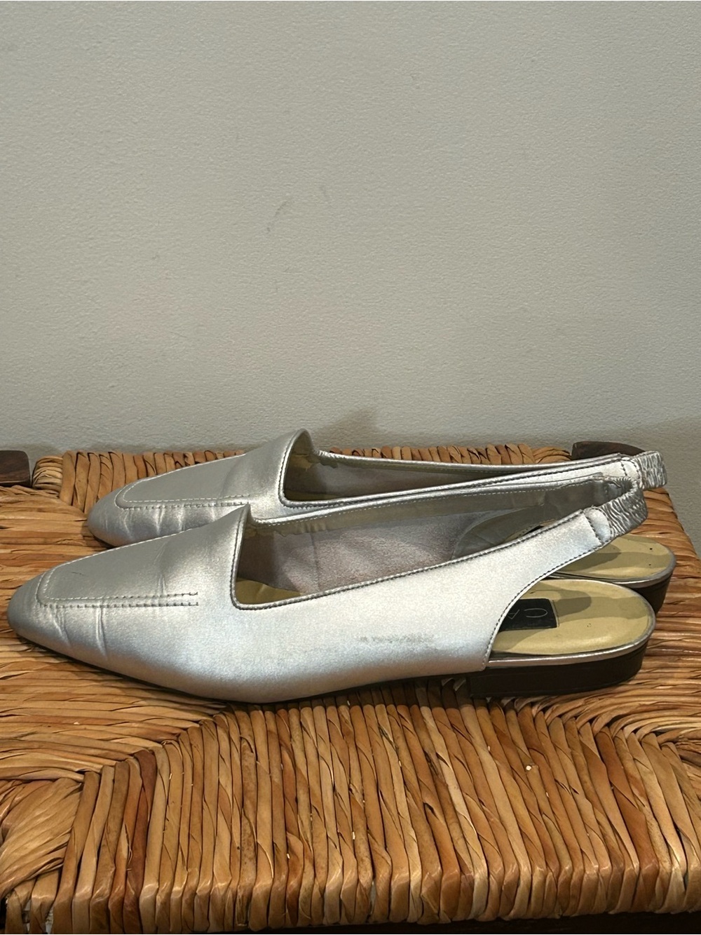 Calico Metallic Silver Slingback Loafer Mules - Women's Slip-On Flats size 9